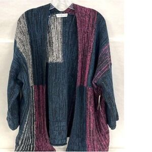 Retrology Colorblock Open Front Cardigan Reflecting Pond Multi ACS0020M25 Small